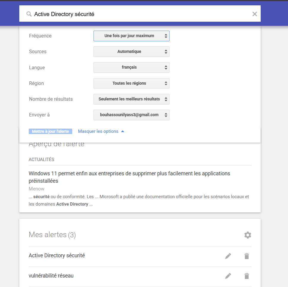 Capture Google Alerts pour la veille technologique