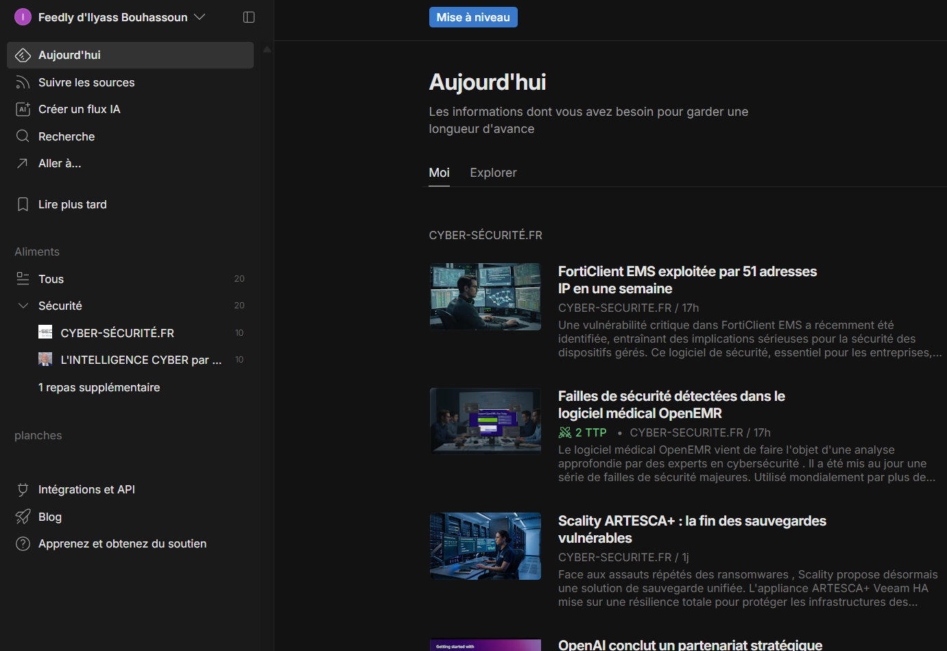 Capture Feedly pour la veille technologique